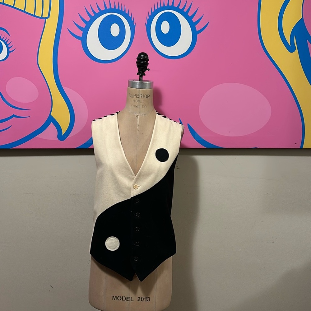 Moschino Black Ivory Yin Yang wool vest